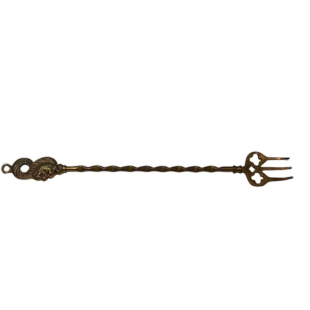 VTG C & A English Brass Fireplace Toasting Fork Squirrel Nut Top Marked 767392